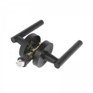 R7506 رافعة مقبض الباب الأسود مع تصميم جولة نحيفة عصرية لغرفة نوم المنزل أو خصوصية الحمام ، قفل الباب بدون مفتاح